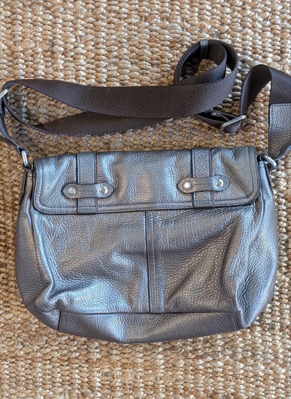 Lauren Ralph Lauren Pewter Leather Crossbody Messenger Bag - Indie Sleeze - Picture 11 of 14